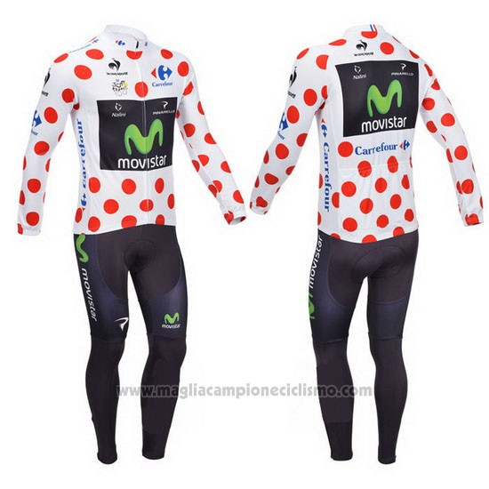 2013 Abbigliamento Ciclismo Movistar Lider Bianco e Rosso Manica Lunga e Salopette